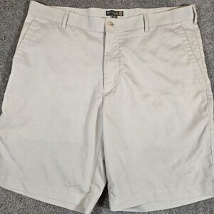 Peter Millar Khaki Wicking Chino  Golf Shorts Men's Size 35 Crown Logo